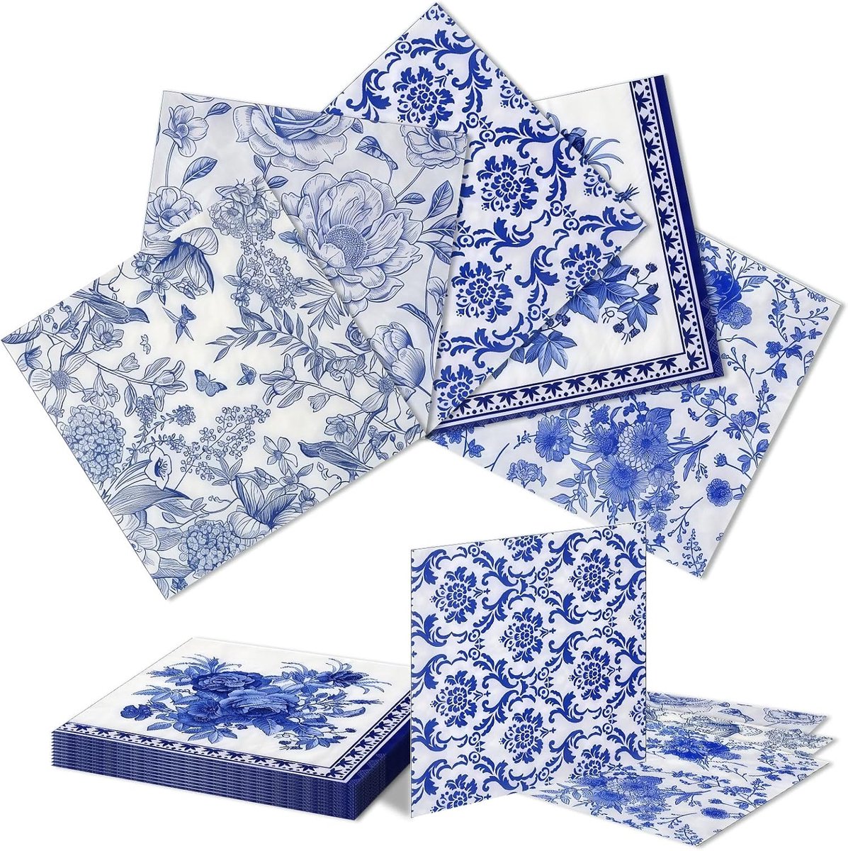 Papieren servetten set 50 stuks - 5 stijlvolle bloemen ontwerpen - vintage Chinoiserie - perfect voor feestdecoratie - ShopVlot