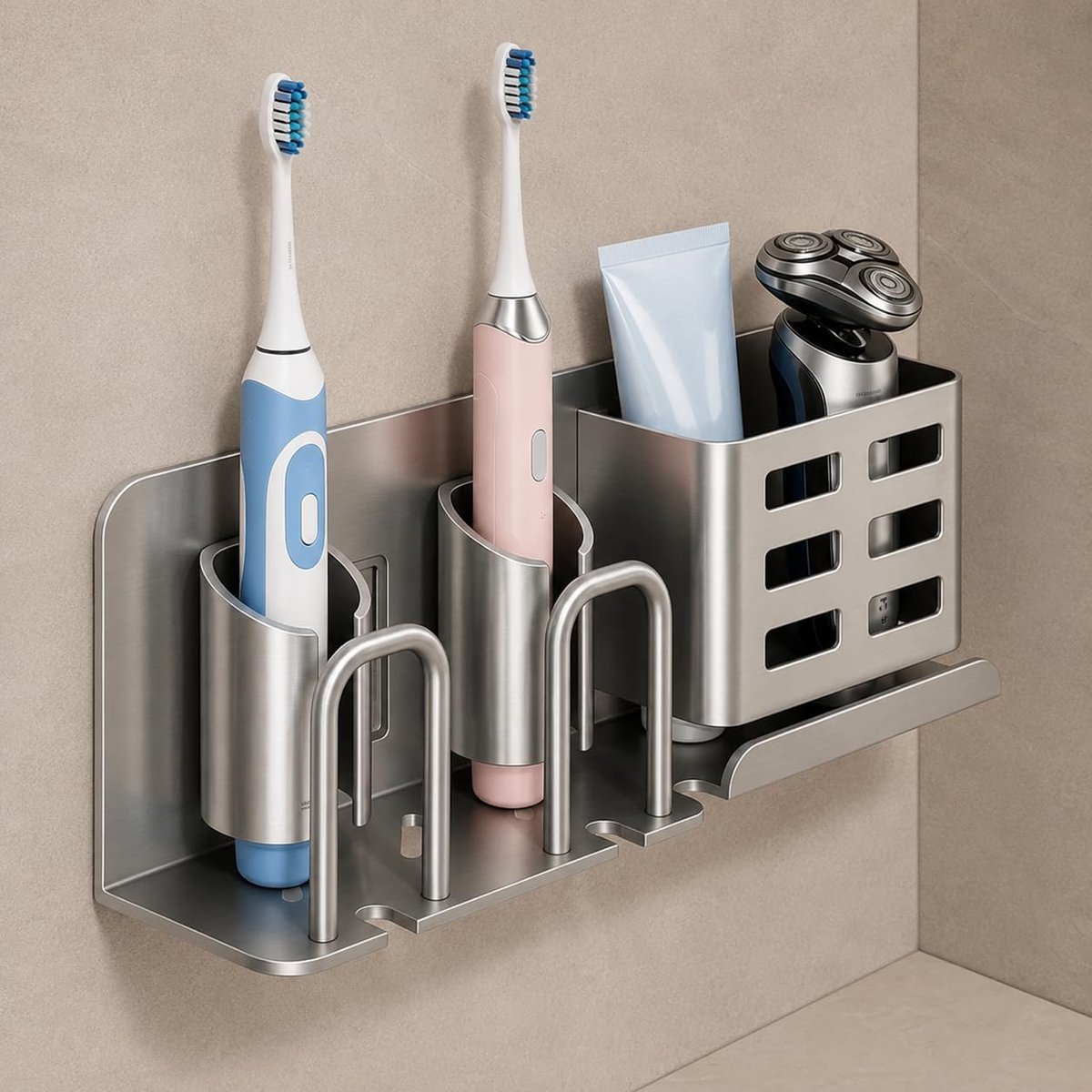 Tandenborstelhouder - aluminium - voor elektrische tandenborstels - stijlvol design - ShopVlot