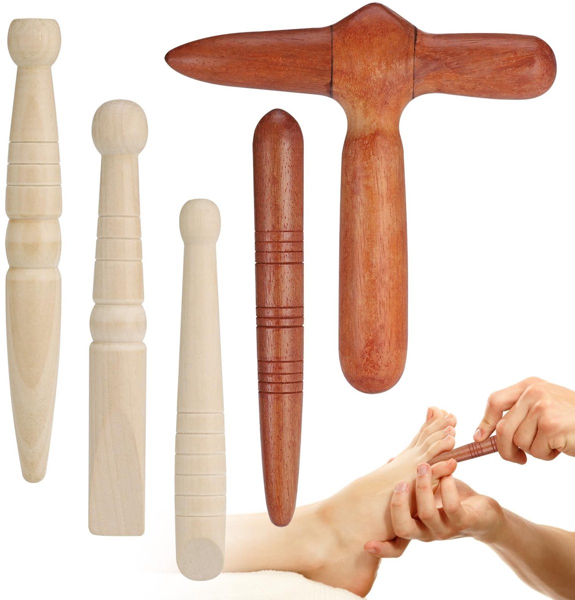 Solidchoice - Set van 5 Houten Massagehulpmiddelen voor Trigger Points