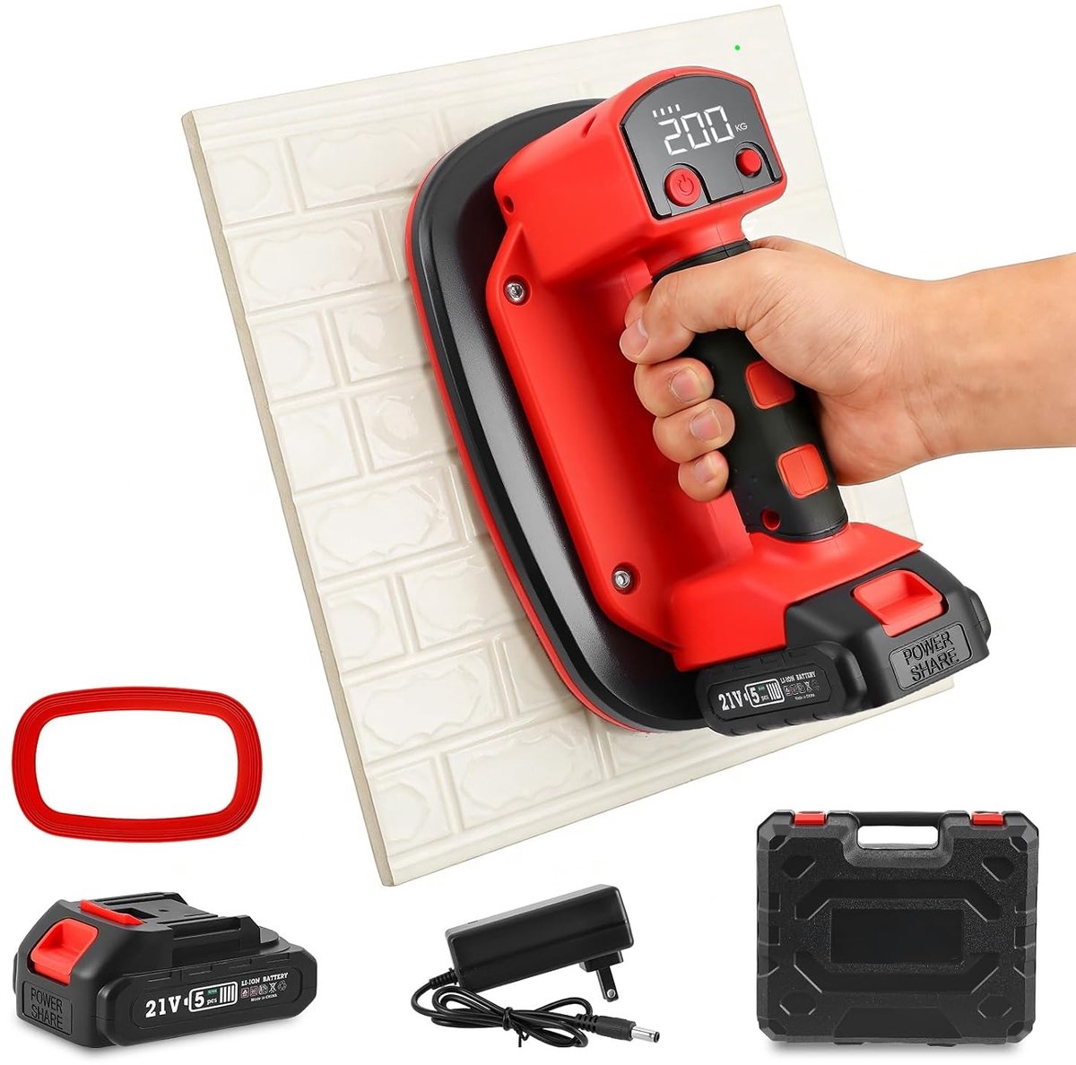 Elektrische Zuignap - Zwart - 26,5 x 17 x 14 cm - Met LCD-display en Oplaadbare Batterij - Voor Tegels en Ramen