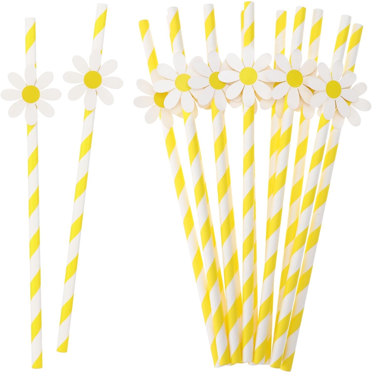 Solidchoice - 30 Stuks Papier Straws met Daisy Print voor Feesten
