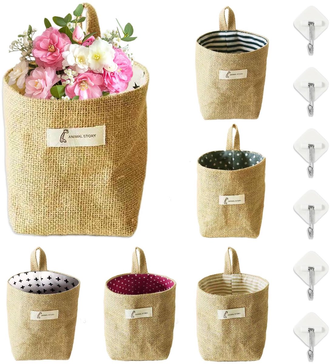 Solidchoice - Set van 6 Opbergbakken van Katoen en Linnen voor Speelgoed en Make-up