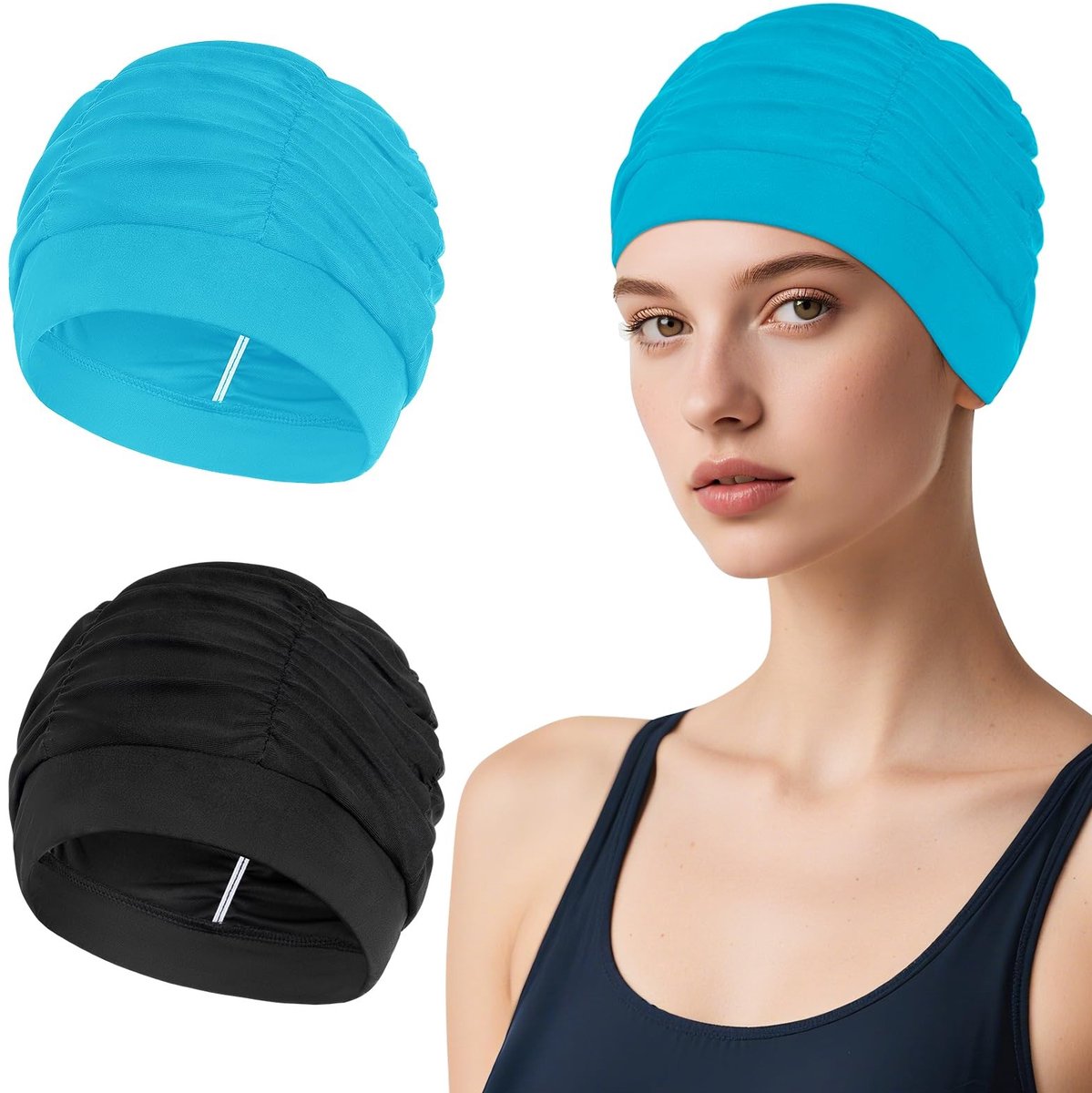 Solidchoice - Set van 2 Elastische Zwemcaps voor Dames en Heren