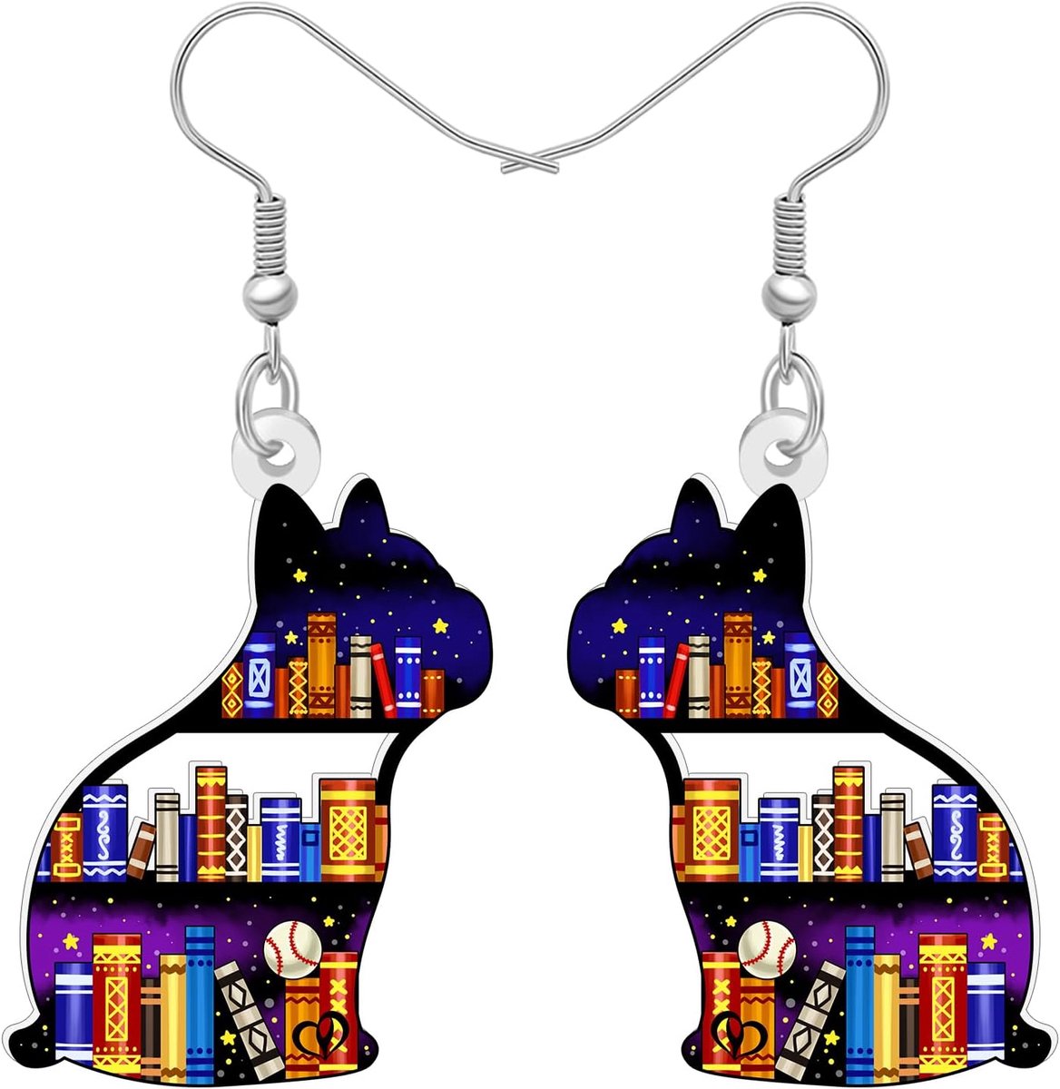 Acryl dieren vorm boekenplank oorbellen - funky kat hond ontwerp - leuk cadeau voor leerkrachten - ShopVlot