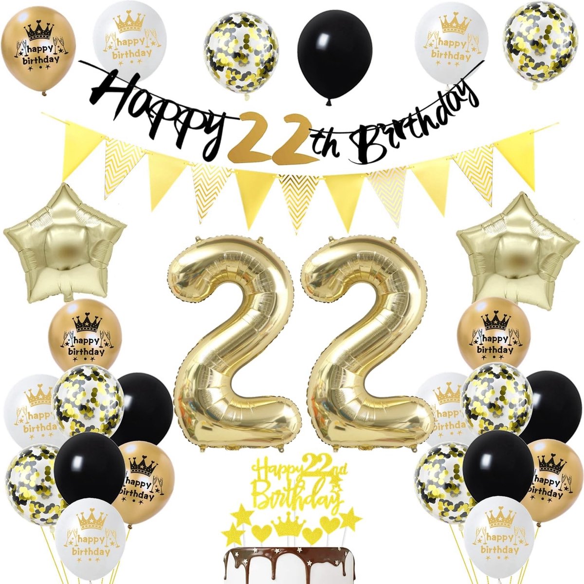 Solidchoice - Verjaardagsdecoratie Set voor 22e Verjaardag met Ballonnen en Banner