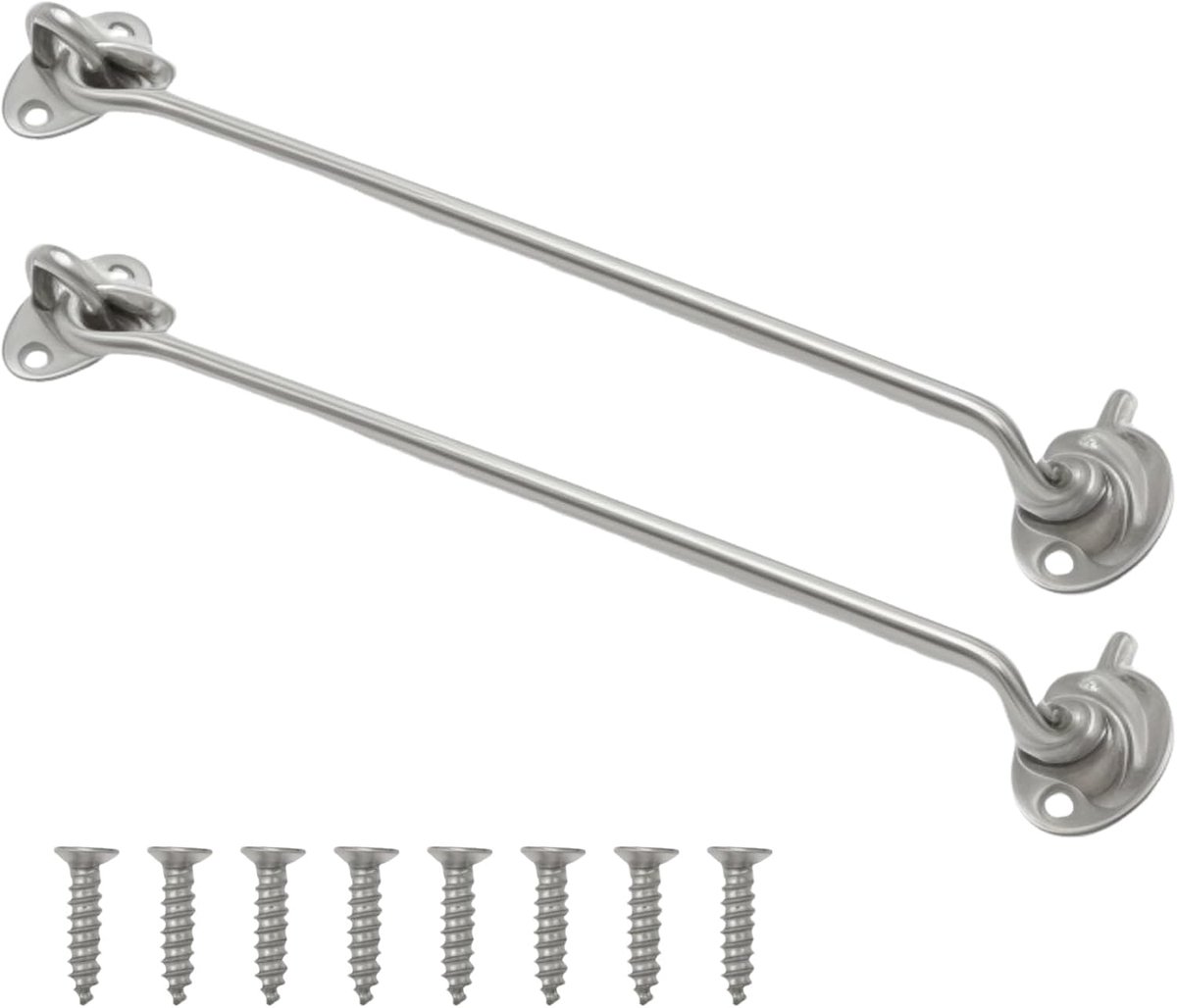 Haak- en oogsluiting 30,5 cm - roestvrij staal - winddichte inkijkbescherming - voor schuurdeuren en poorten - ShopVlot