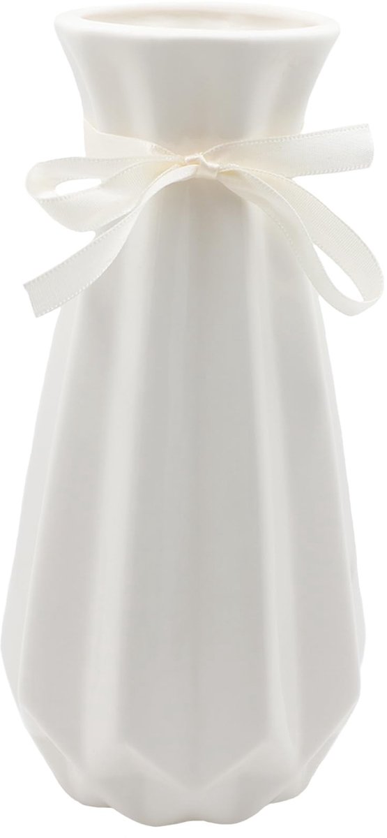 Solidchoice - Moderne Witte Keramische Vaas, 20 cm Hoog