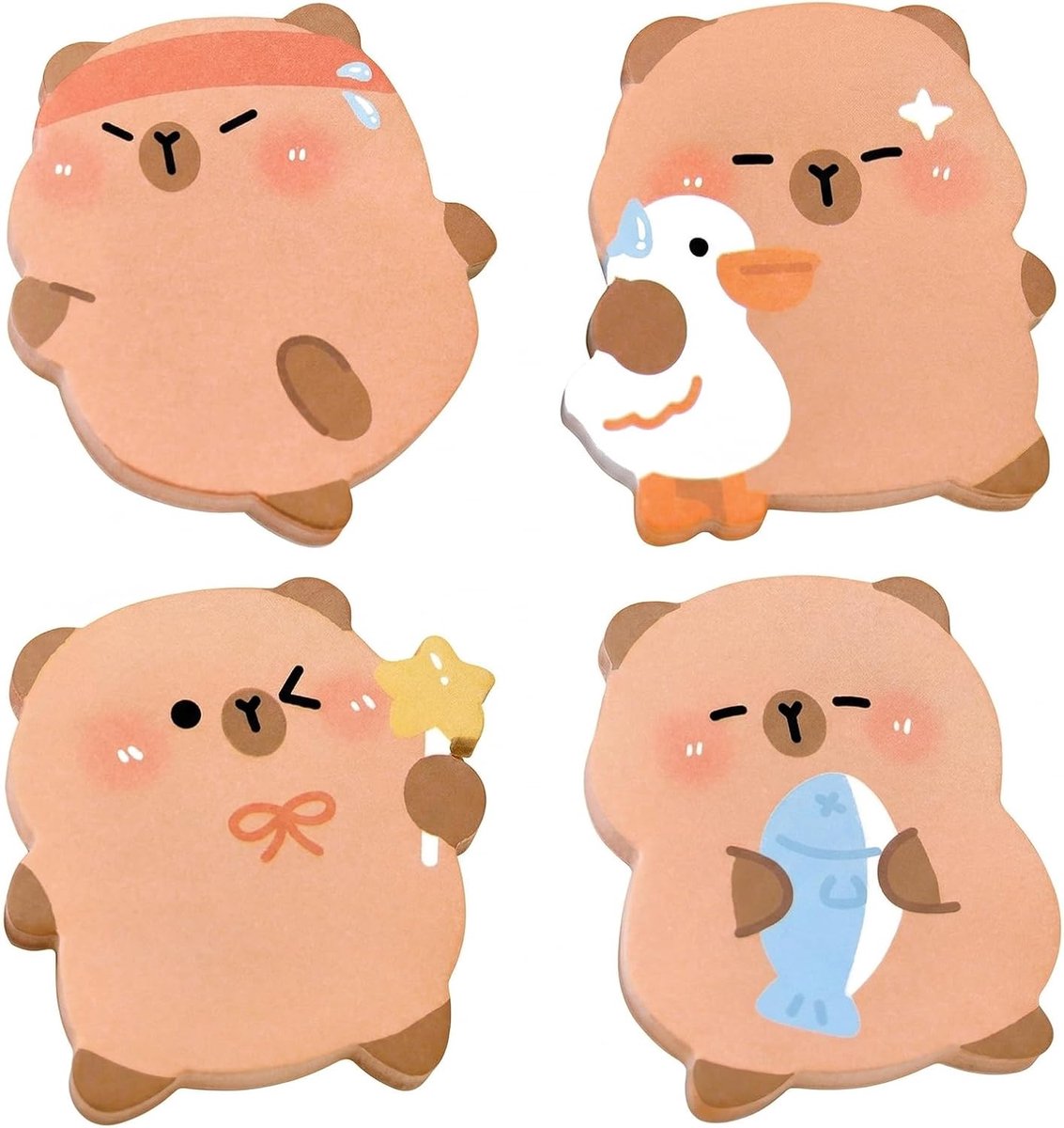 Notitieblokken set van 4 - schattige Capybara stickers - Kawaii ontwerp - perfect cadeau voor kinderen en studenten - ShopVlot