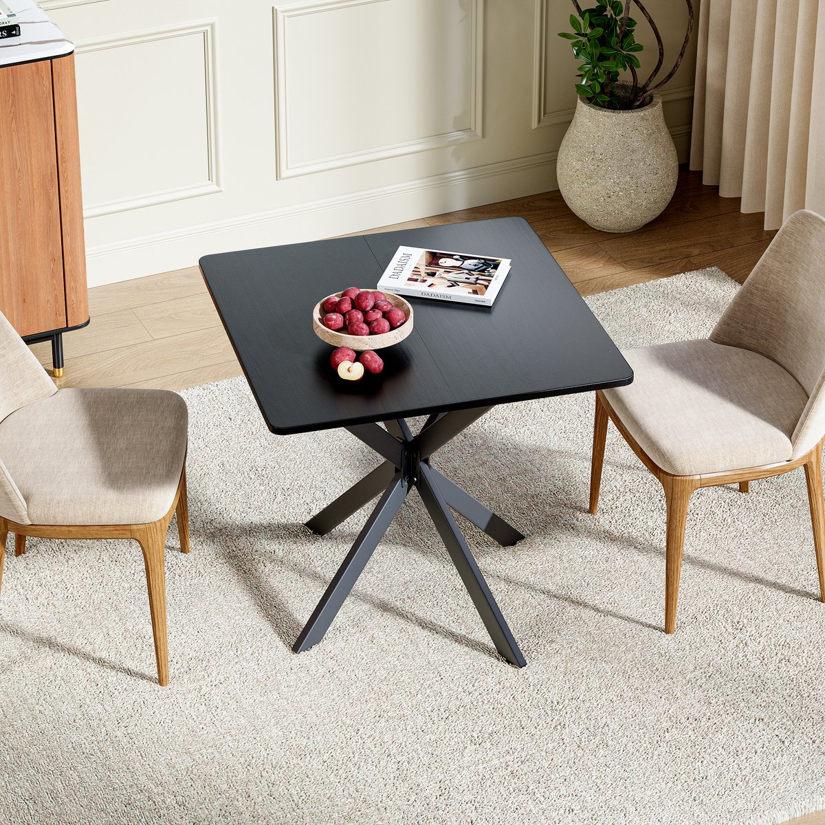 COVREO Bijzettafel 80x80x75 cm zwart, metaal en spaanplaat met X-poot