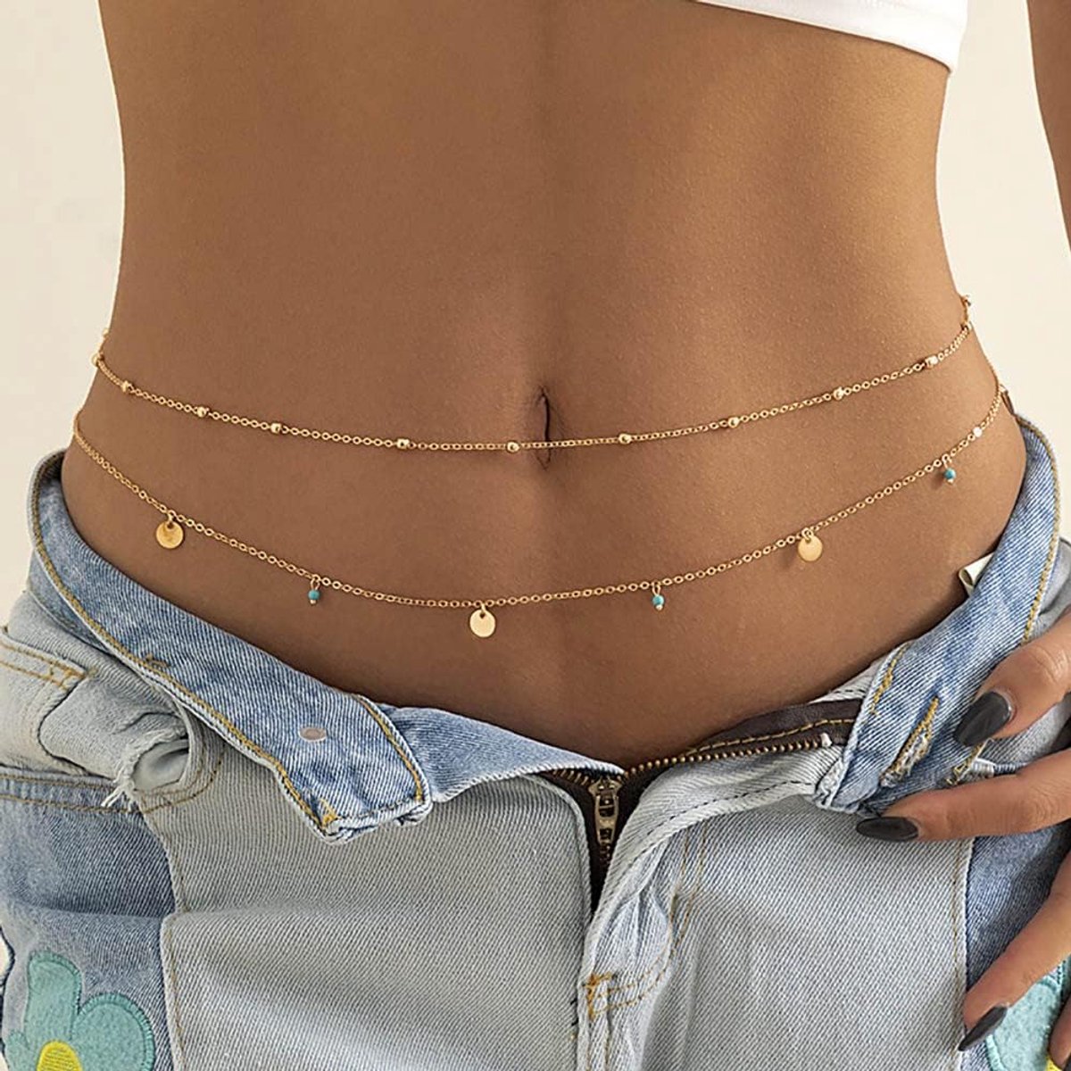 Body chain met pailletten - dubbele laag - franjes - voor een trendy uitstraling - ShopVlot