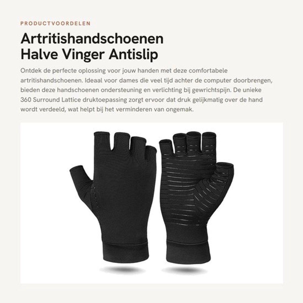 Artritishandschoenen Halve Vinger - Antislip - Compressie - Ademend - Koper - Lichtgewicht en Elastisch - Compressiehandschoenen