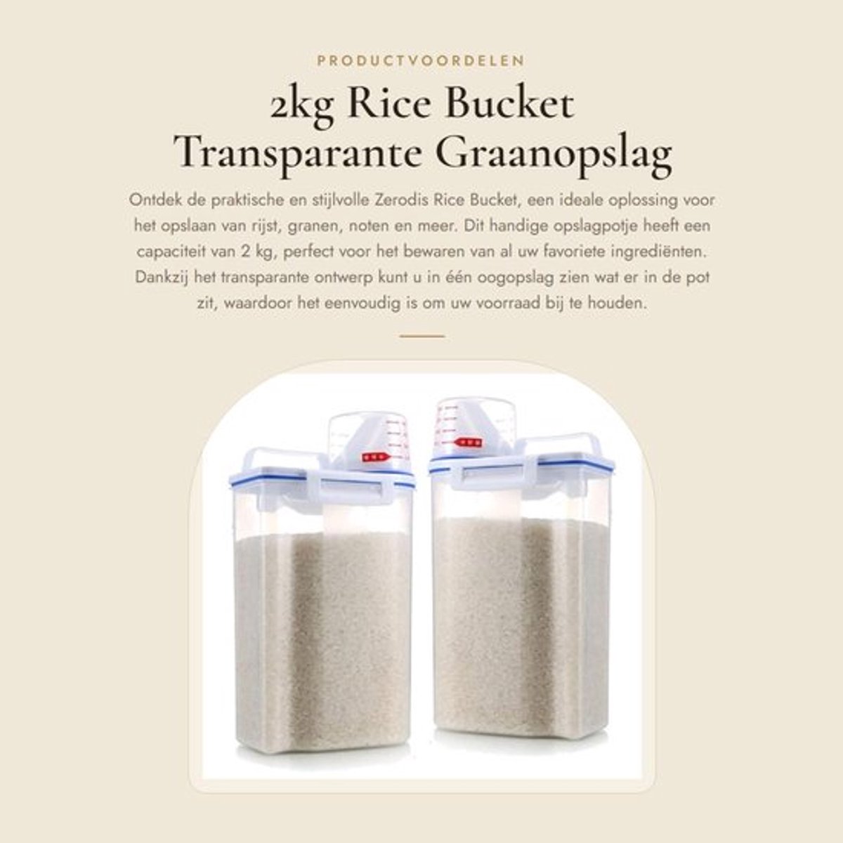 Rijstcontainer 2kg - Voedselcontainer - Voedsel bewaren - Opbergpot - Transparant ontwerp - Meetbeker deksel
