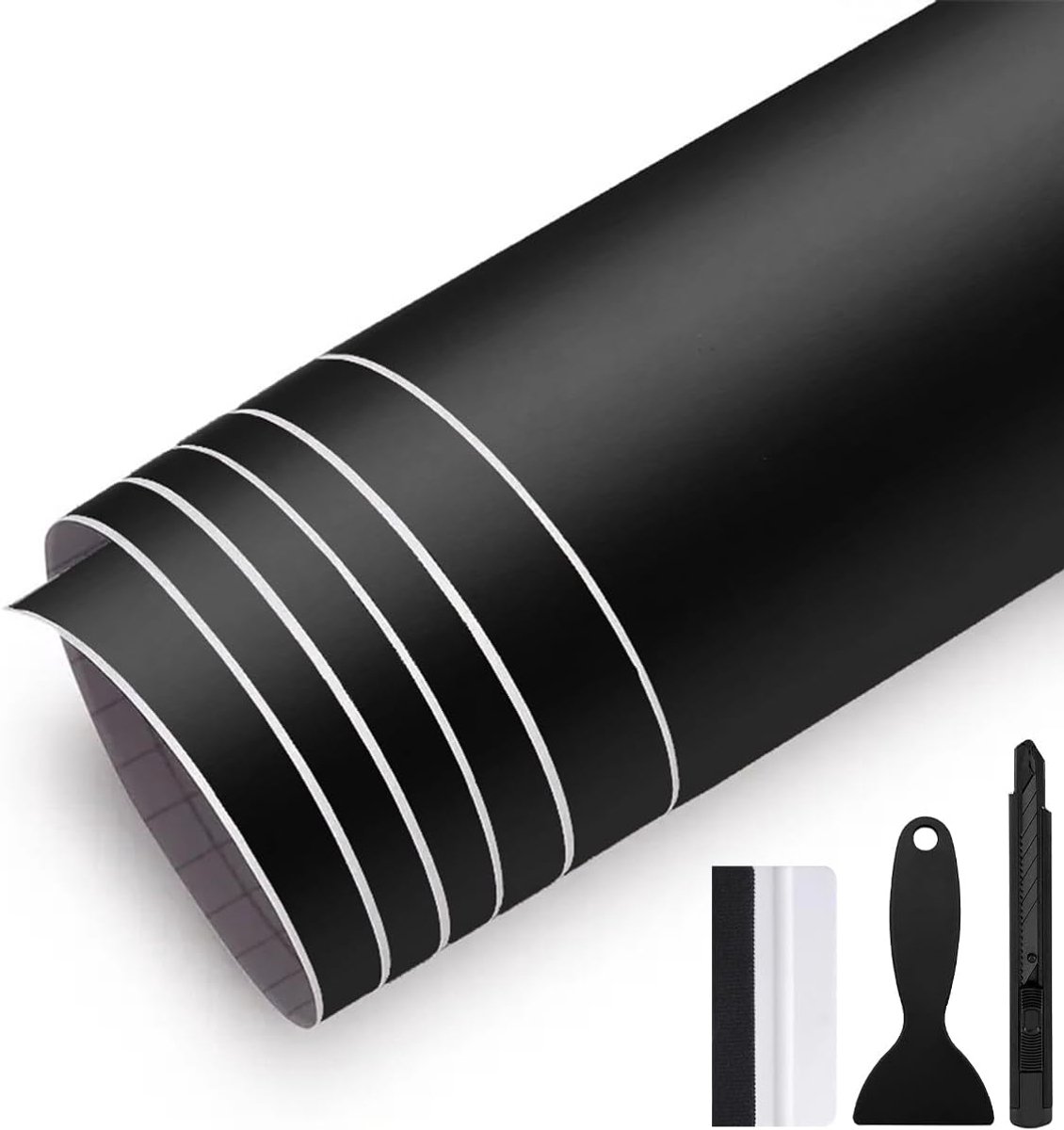 Auto folie 300 cm x 50 cm - Bubble Free met luchtkanalen - Matte zwart - Perfecte bescherming tegen krassen - ShopVlot