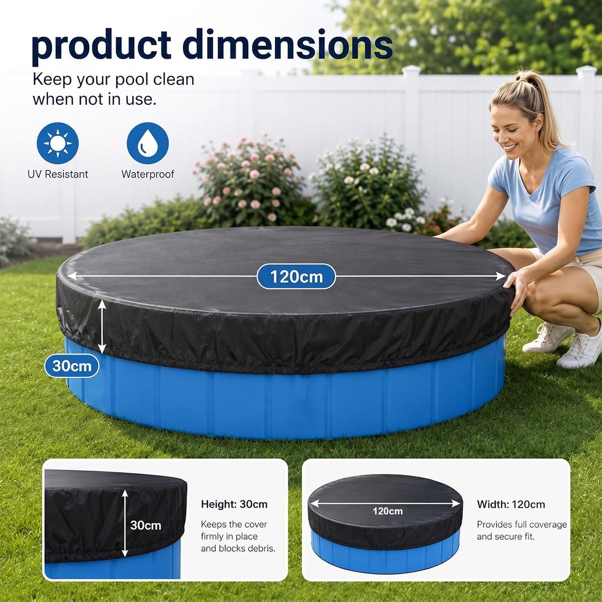 Zwembadafdekking 120 cm - Ronde afdekking van 210D Oxford stof - Waterdicht en UV-bestendig - ShopVlot