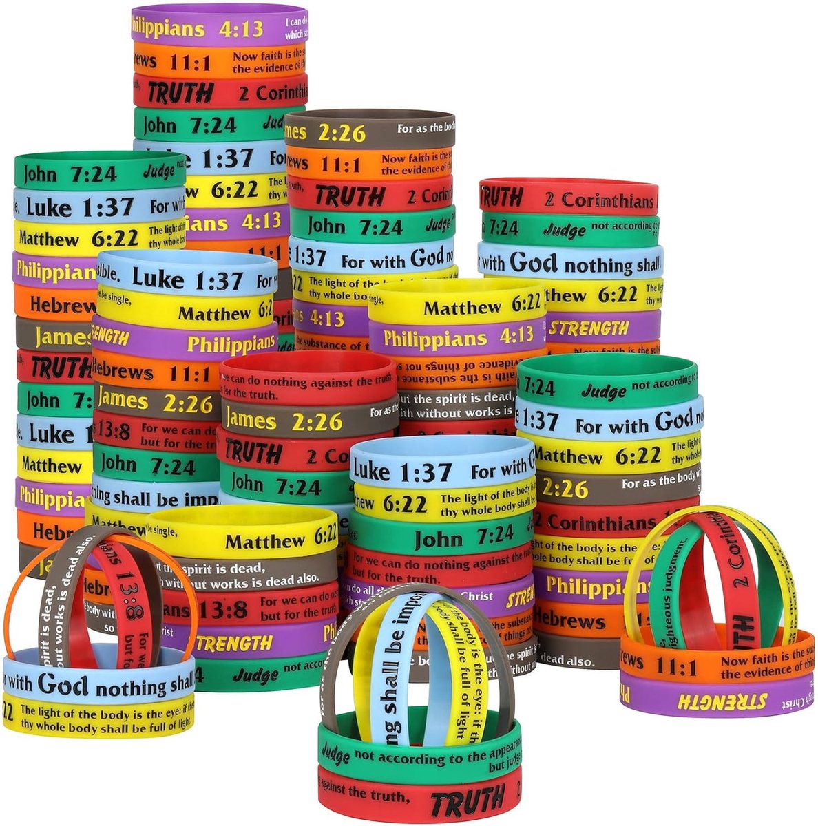77Pcs Bible Verse Silicone Wristbands Christian Inspirational Rubber Bracelets Religious Bracelet for Men Women Teens - ShopVlot