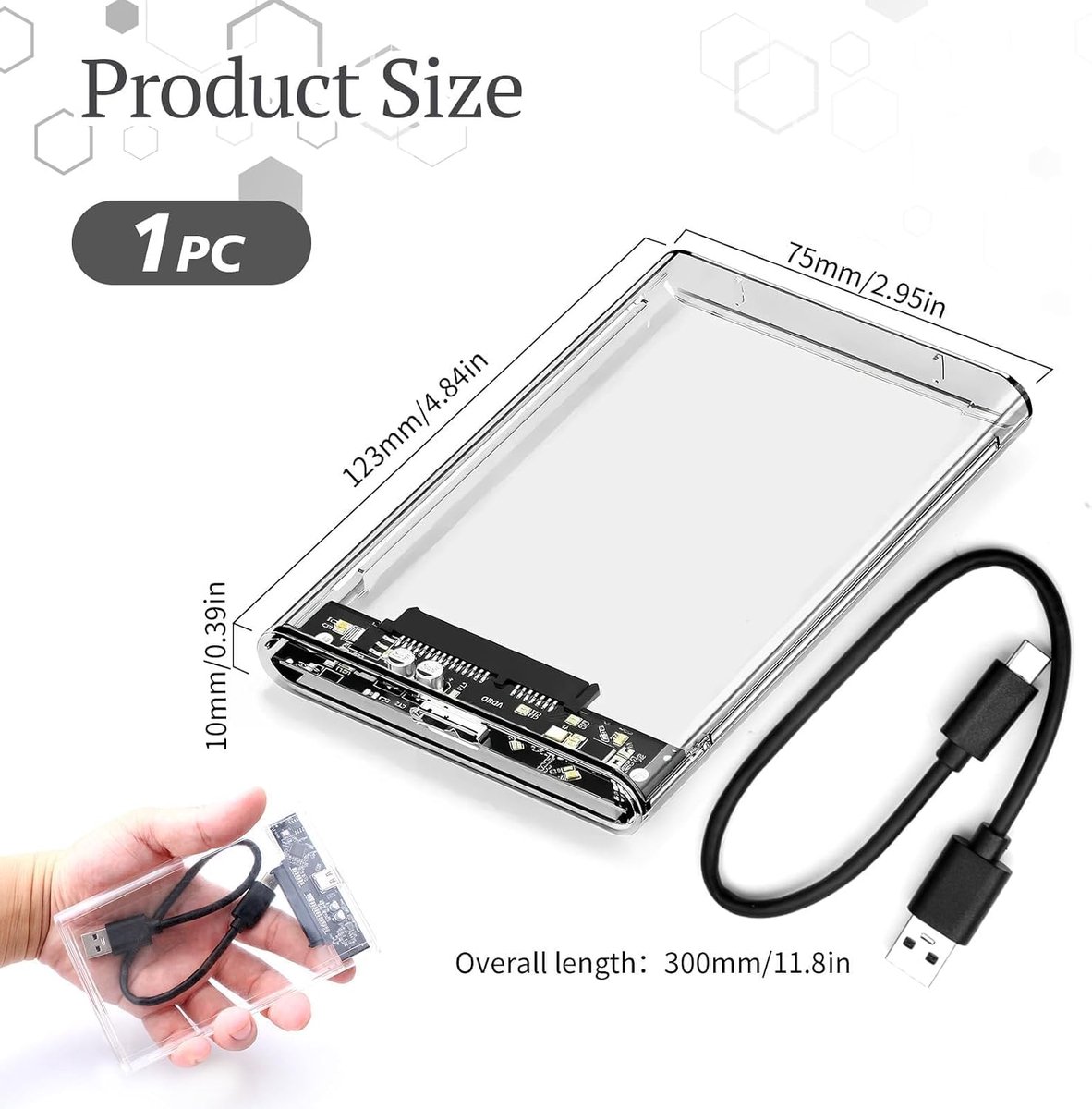 Transparent enclosure for SSD mSATA 2.5 inch USB 3.0 for 7mm/1cm SATA external hard drives and 2.5 inch SSD with USB - ShopVlot