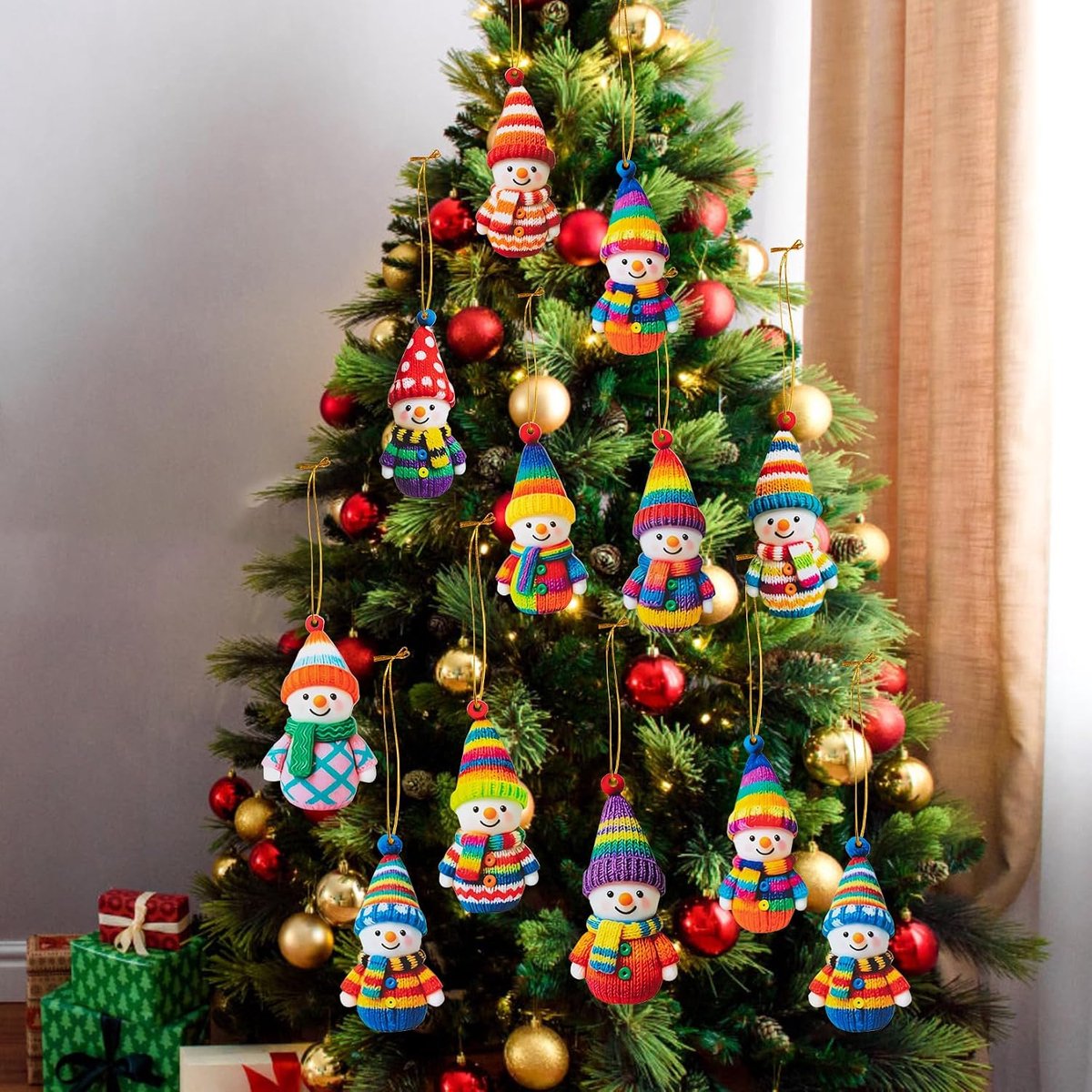 12pcs Christmas Snowman Ornaments, Colorful Mini Santa Hanging Ornaments Acrylic Pendants for Christmas Tree Party - ShopVlot