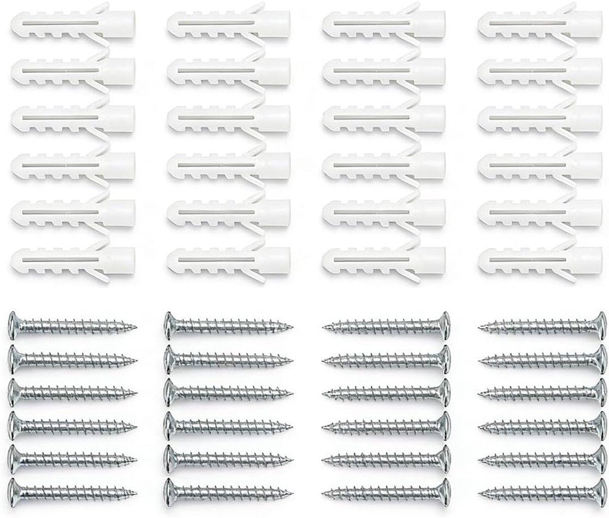 24 stuks I-haken met schroef, met 24 expansiebuizen, van metaal, rechthoekige schroef, wandpluggen, houtschroeven - ShopVlot