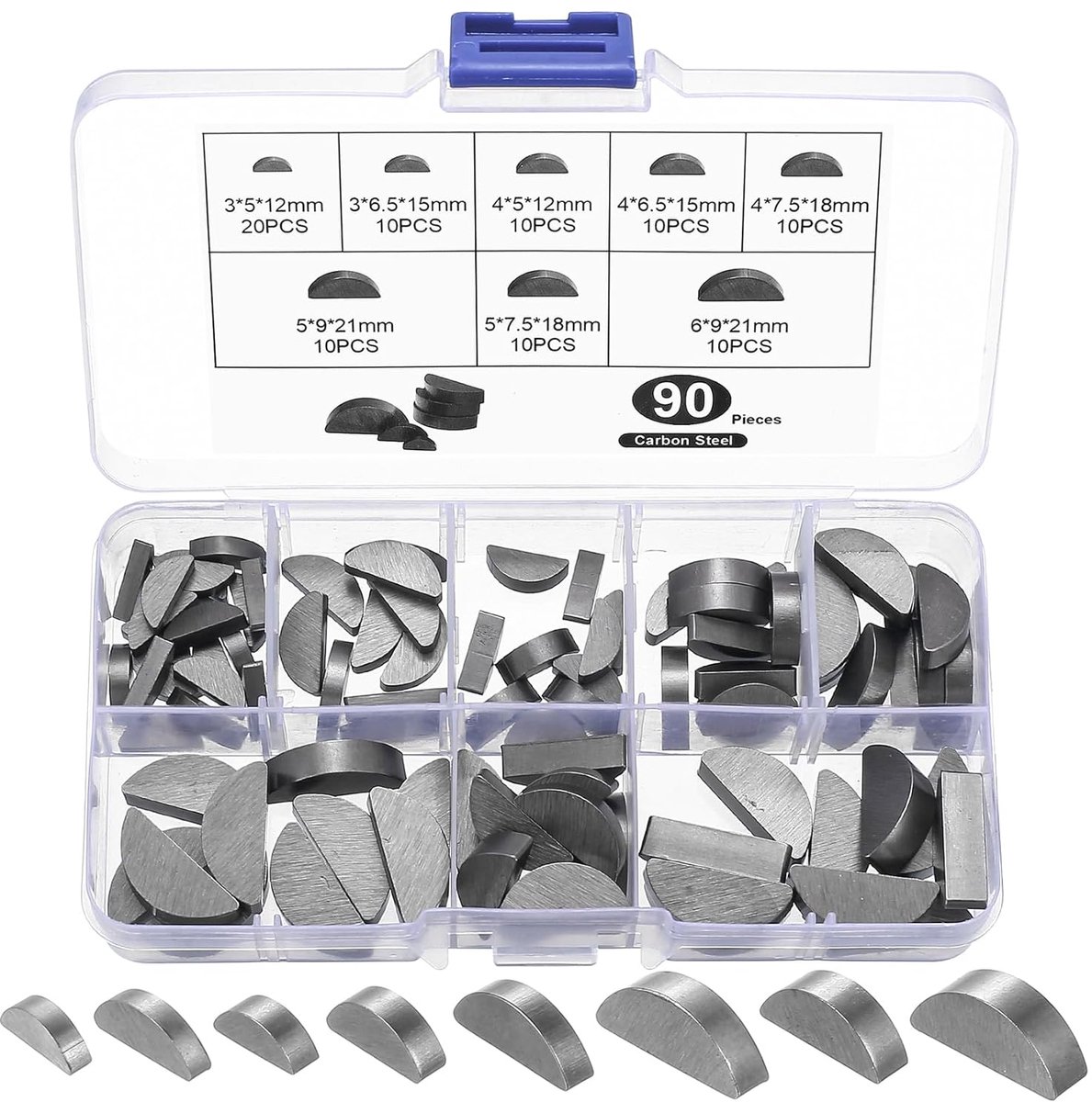 90-Piece Crescent Pass Wrench Set, Metal Keil Pins Set, Semicircle Key for Crankshaft, Pulley, Flywheel and Mechanical - ShopVlot