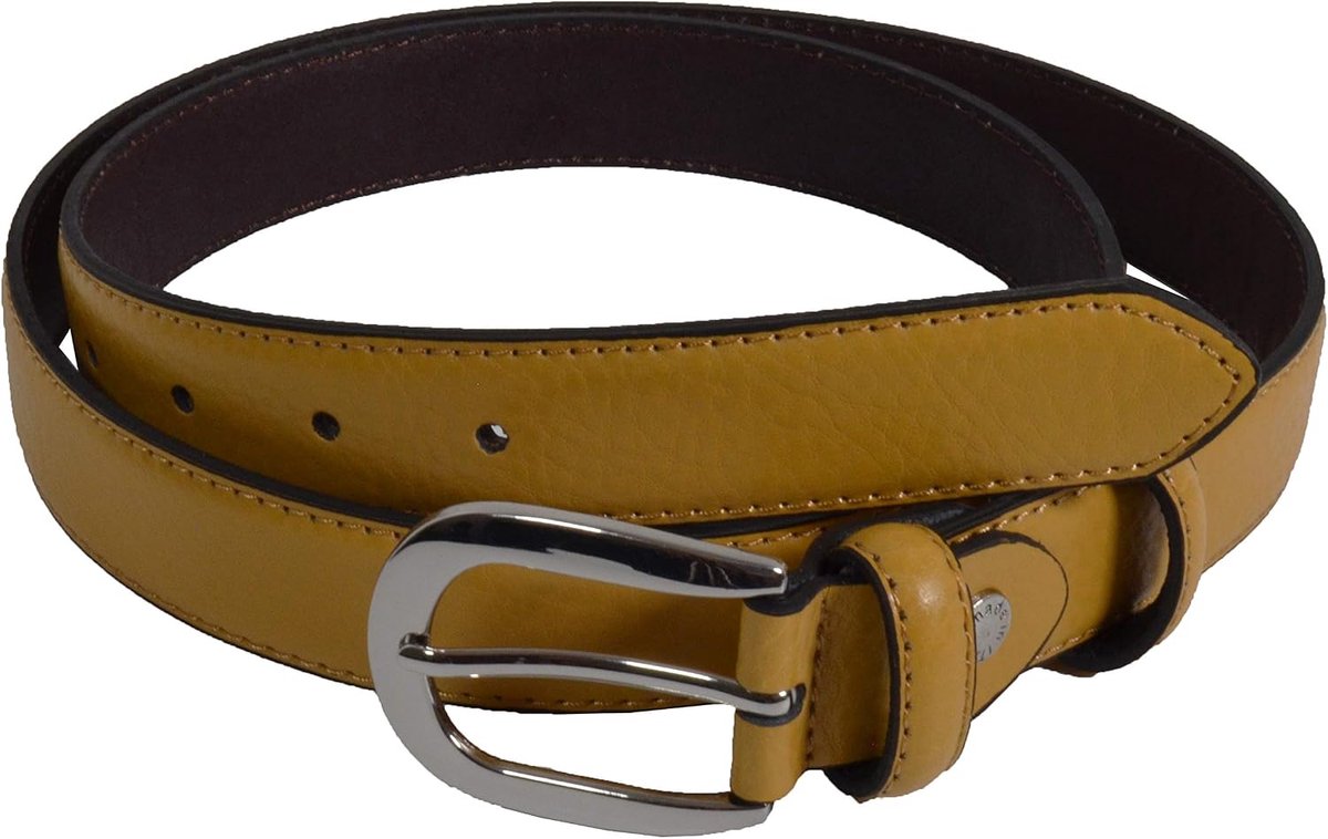 Women's belt made of genuine leather, can be shortened, height 3 cm, with seams., Yellow - ShopVlot