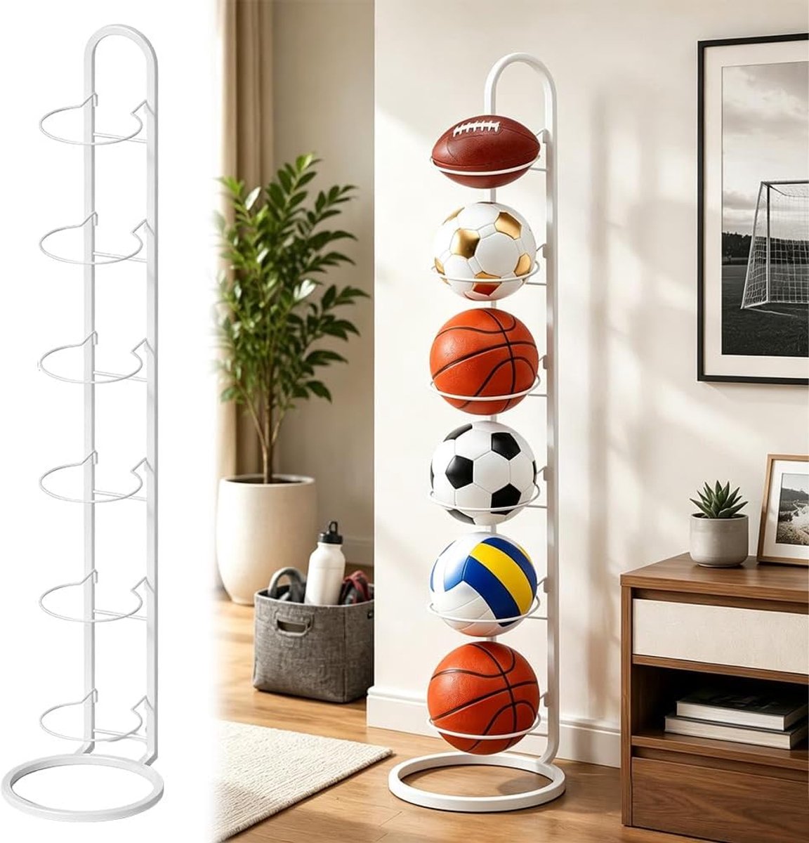 Balrek 6 niveaus - Metalen houder - Afneembaar - Ruimtebesparend voor sportballen - ShopVlot