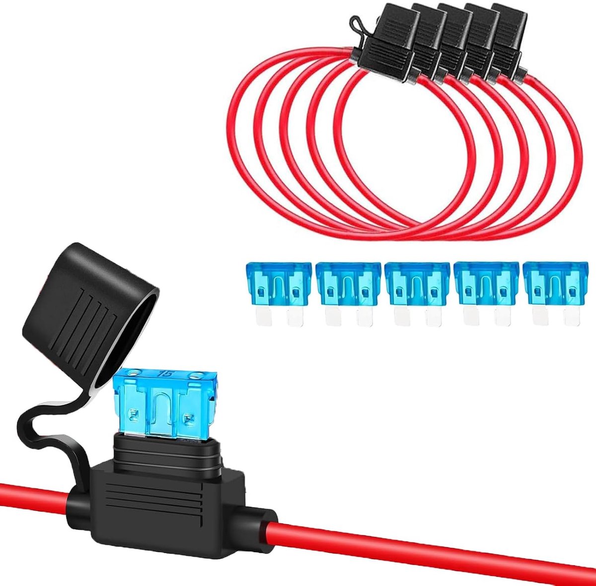 Pack of 5 Wire Fuse Holder 16 AWG 12V Flat Fuses Waterproof Inline Fuses with 5 Pieces Standard 15A Fuses for Car - ShopVlot