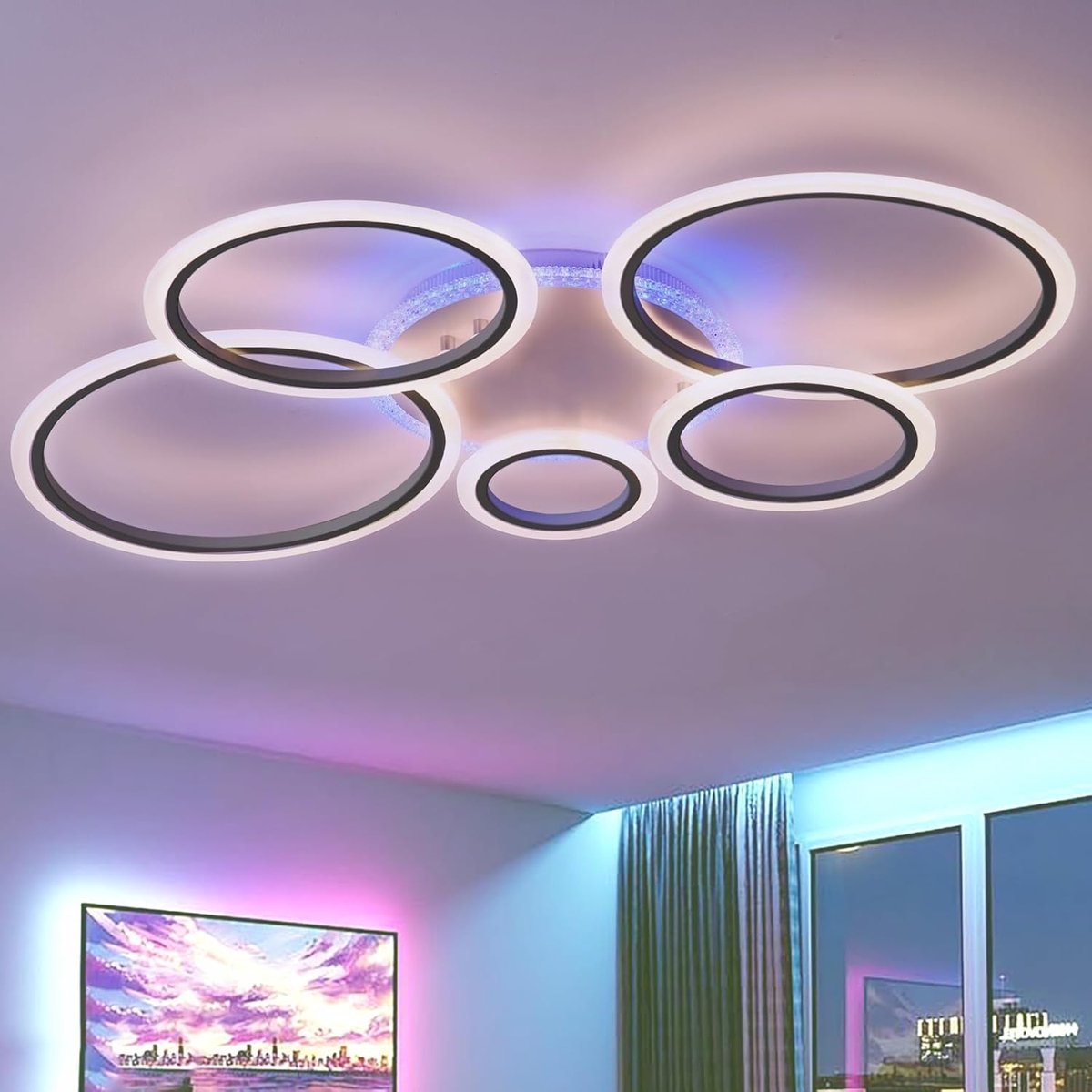 5 Ring Light Fixtures Ceilings with Remote Control APP, 100cm RGB Dimmable Ceiling Lights with Memory Function, Modern - ShopVlot