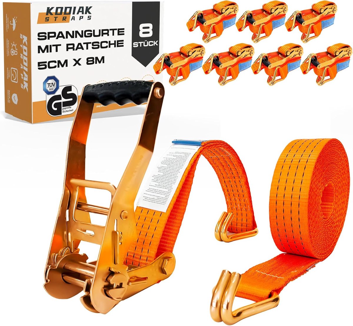 10 Pieces Ratchet Straps 8 m x 4000 kg with Ratchet and Hooks - 50 mm Lashing Straps with Ratchet - ShopVlot