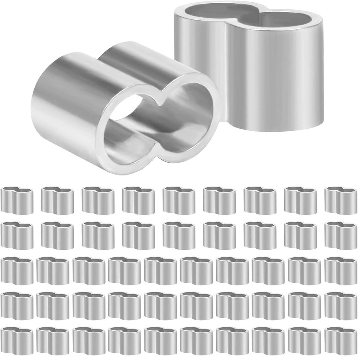 50pcs Cable Clips 6mm, Aluminum Press Clamps, Aluminum Crimping Loop Crank Clamps with Double Sleeves, Cable Clamp for - ShopVlot