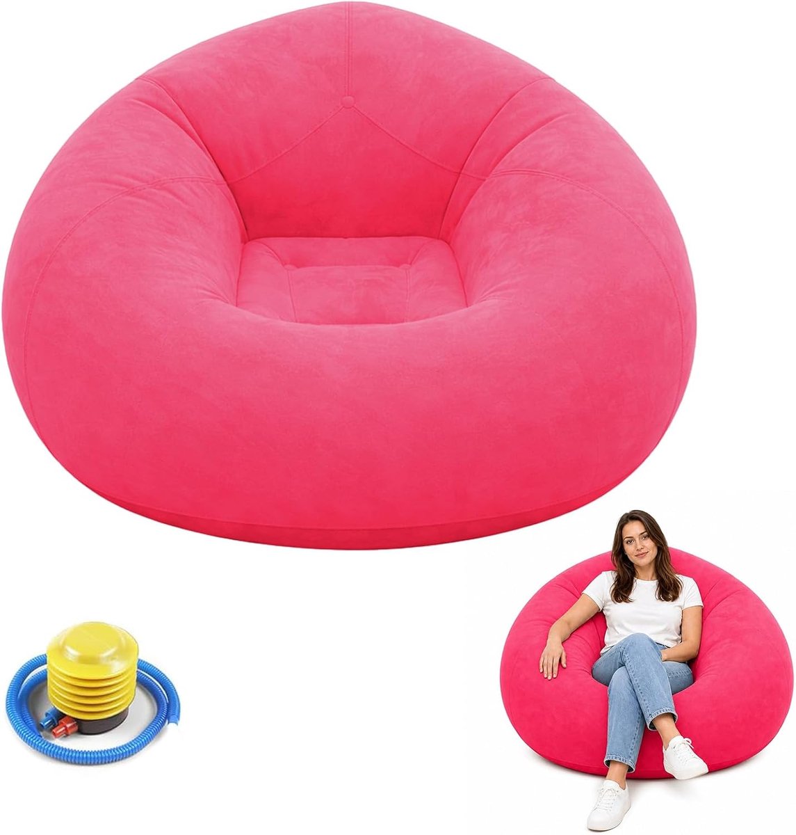 Opblaasbare bank en fauteuil - zitzak - opblaasbare luchtstrandbank met luchtpomp - draagbare luchtligstoel voor woonkamer - slaapkamer - camping - outdoor - rood