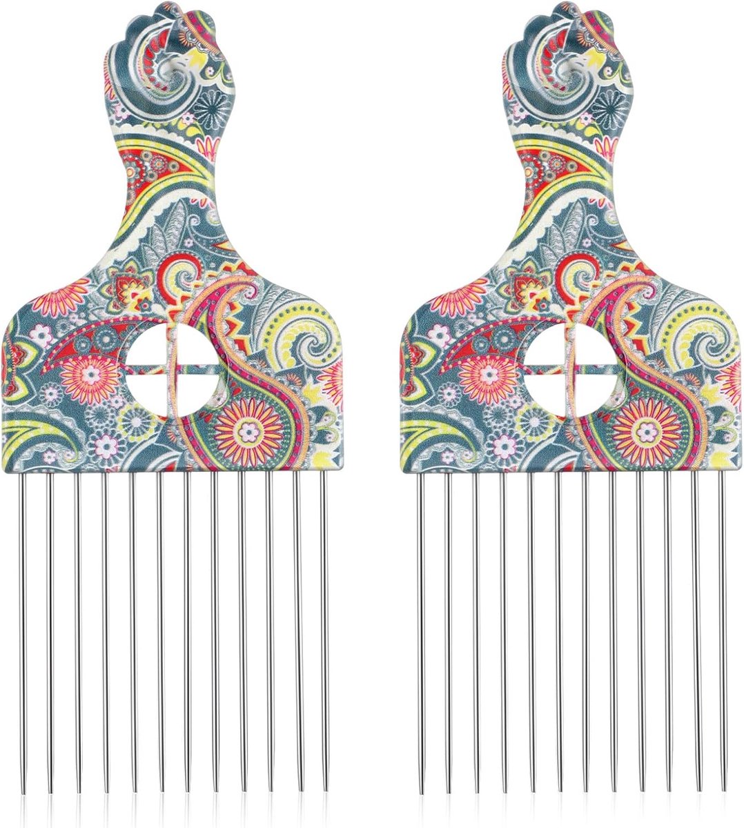 2 Pack Stainless Steel Professional Hair Styling Pick Comb Hair Picks For Women Men Curly Hair Afro Pick Comb Wig - ShopVlot