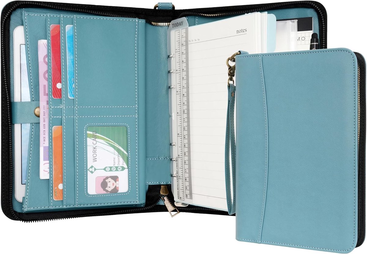 WASON Portfolio A5 Binder Journal with Zipper - Leather pu Writing Notebook Padfolio with Detachable Refillable - ShopVlot