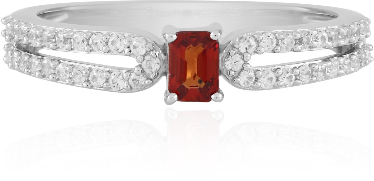 Cavill - Zilveren Ring 925 Sterling met Platina - 0,239 ct Tanzania Robijn - Achthoekig Elegant Design - Cambodja Zirkonia sierlijk
