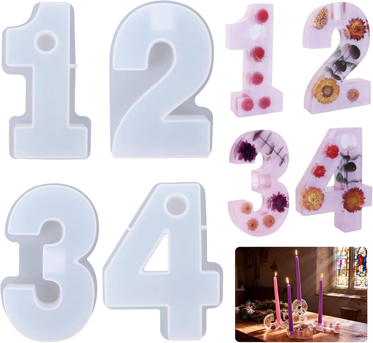 Advent Numbers 1-4 Moulds, Silicone Mould, Candle Holder, Casting Mould, Advent Calendar, Silicone Moulds, Advent - ShopVlot