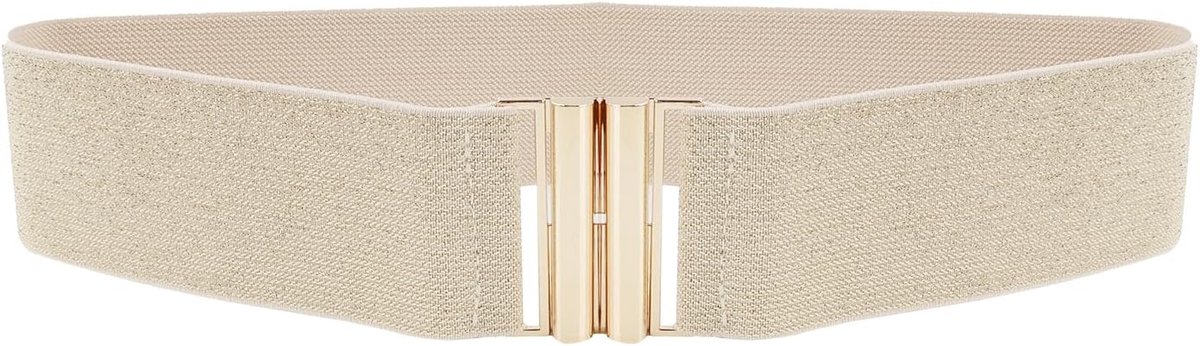 Wide Elastic Stretch Belt for Women, Stretch Waist Belt with Gold Metal Buckle, Elastic Wide Gold Belt Without Buckle - ShopVlot