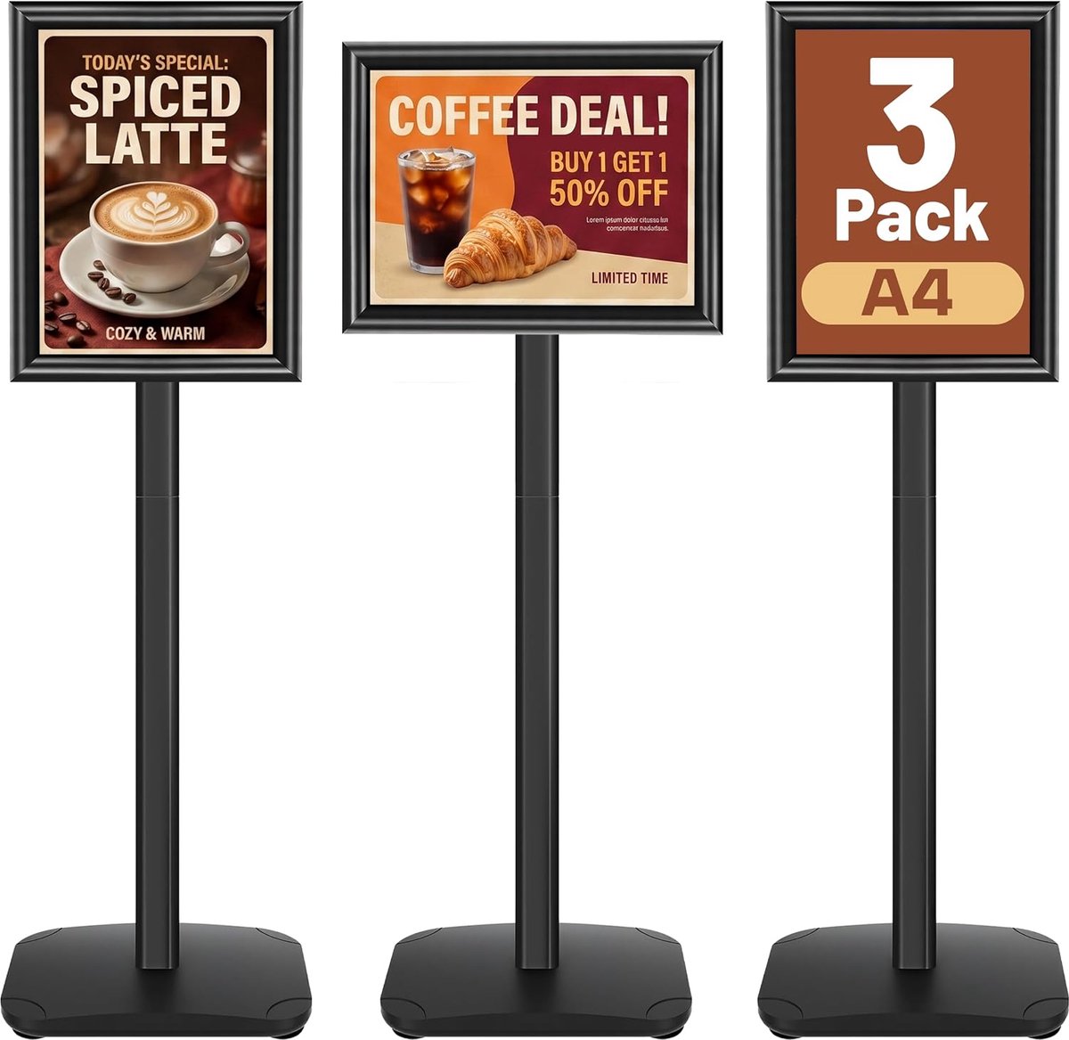 Set of 3 VAIIGO A4 Poster Stands with Weighted Base, Presentation Stand, Sign Holder and Advertising Sign Holder - ShopVlot