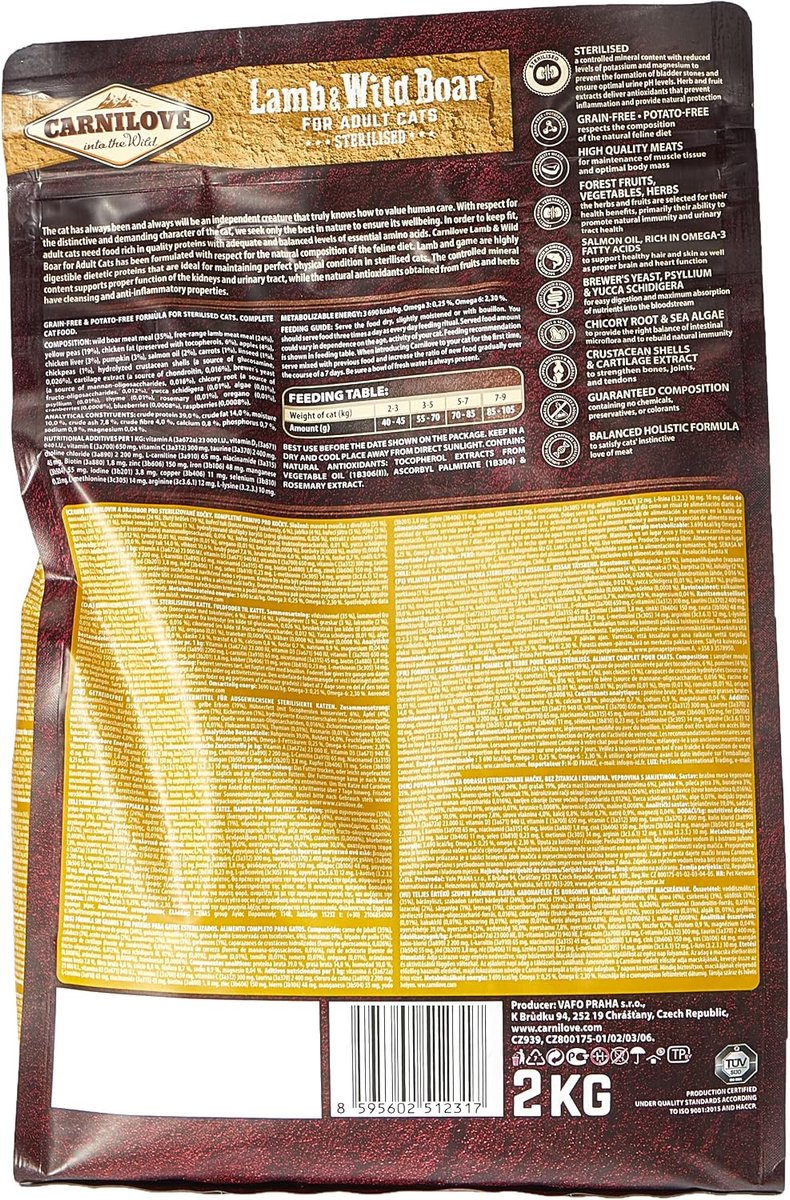 Carnilove lamb/wild boar sterilised cat food 2kg - ShopVlot