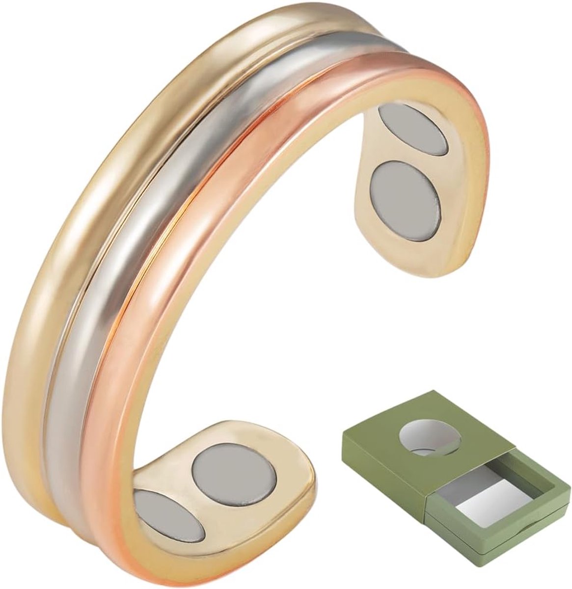 Magnetic copper ring for men with 2pcs strong magnets adjustable tri tone (70MM) - ShopVlot