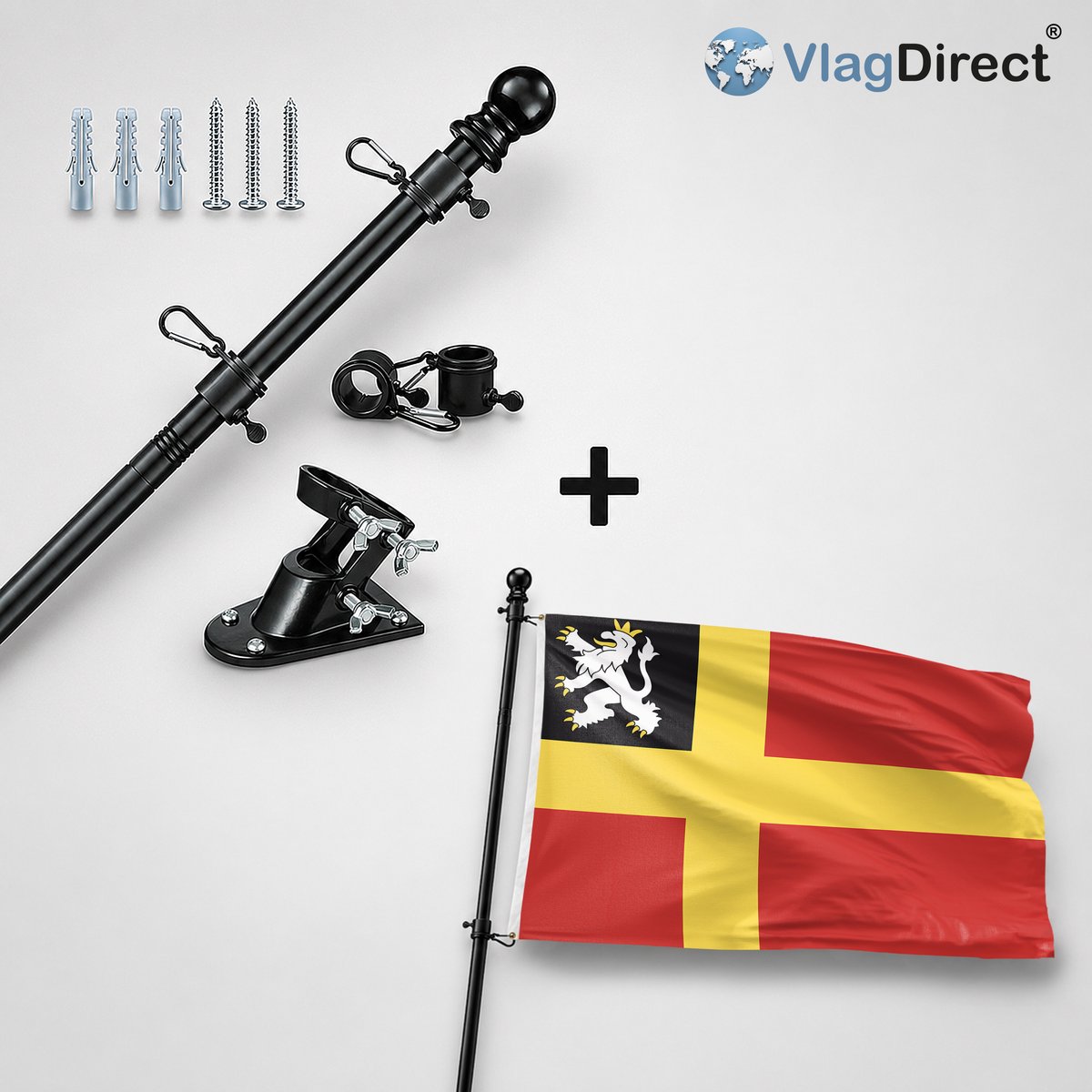 VlagDirect - Compleet vlaggenpakket - Zwarte vlaggenstok inclusief vlaggenstokhouder + Utrechtse Heuvelrug vlag - Gemeente Utrechtse Heuvelrug vlag - 90 x 150 cm.