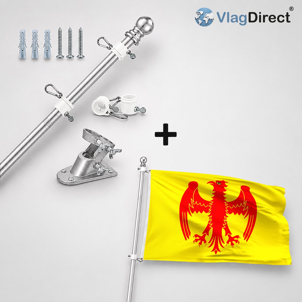 VlagDirect - Compleet vlaggenpakket - Zilveren vlaggenstok inclusief vlaggenstokhouder + Gemeente Herstappe vlag - 90 x 150 cm.