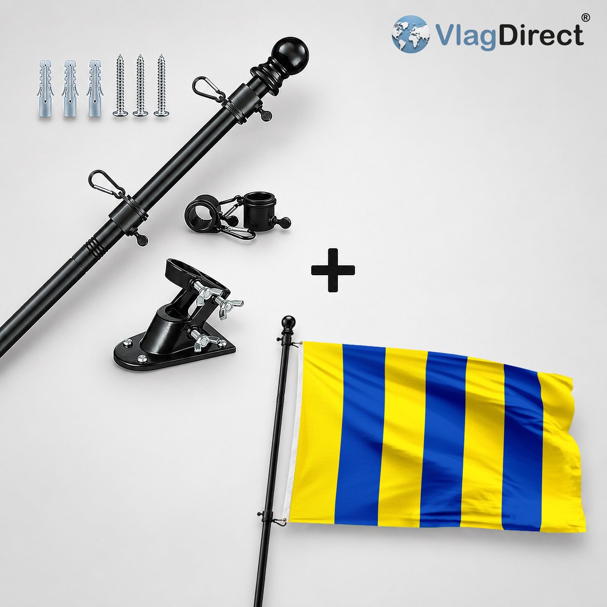 VlagDirect - Compleet vlaggenpakket - Zwarte vlaggenstok inclusief vlaggenstokhouder + Aartselaarse vlag - Gemeente Aartselaar vlag - 90 x 150 cm.