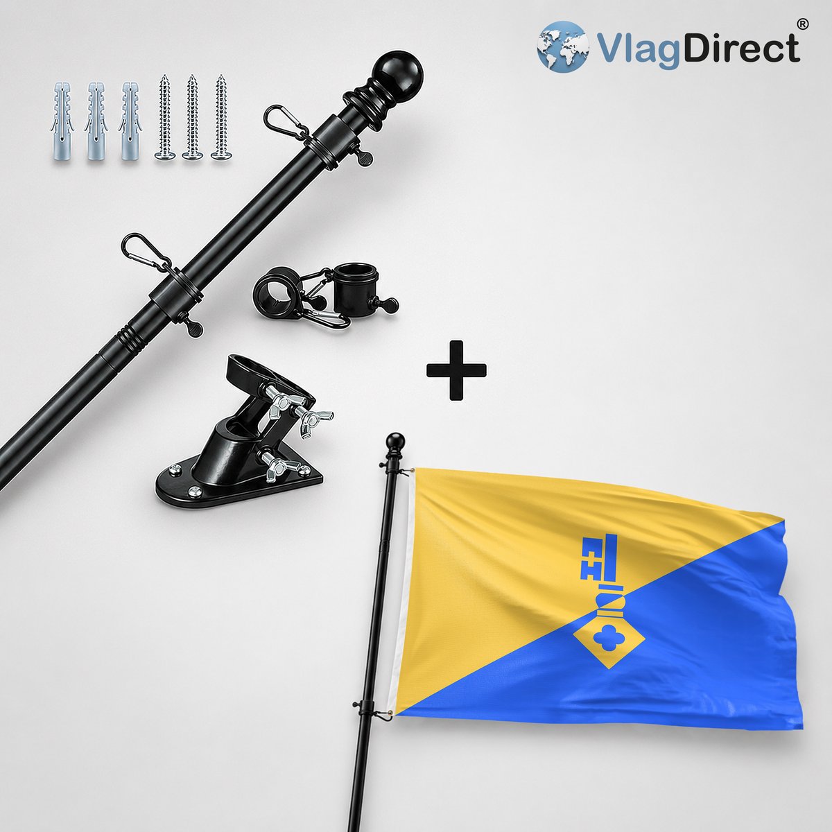 VlagDirect - Compleet vlaggenpakket - Zwarte vlaggenstok inclusief vlaggenstokhouder + Gilze en Rijen vlag - Gemeente Gilze en Rijen vlag - 90 x 150 cm.