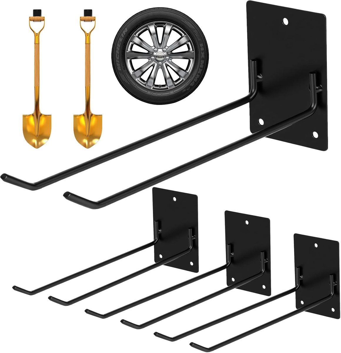 Garage Hooks - 4 Pcs Tool Holder Hooks, Wall Mount for Garage Tool Organizer, Rugged Clothes Hangers Rack Garage - ShopVlot