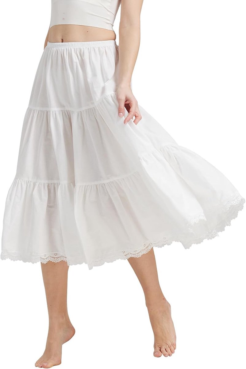 BEAUTELICATE Petticoats Underskirt Ladies Skirt Extender with Lace Embroidery 100% Cotton for Dress Skirt - ShopVlot