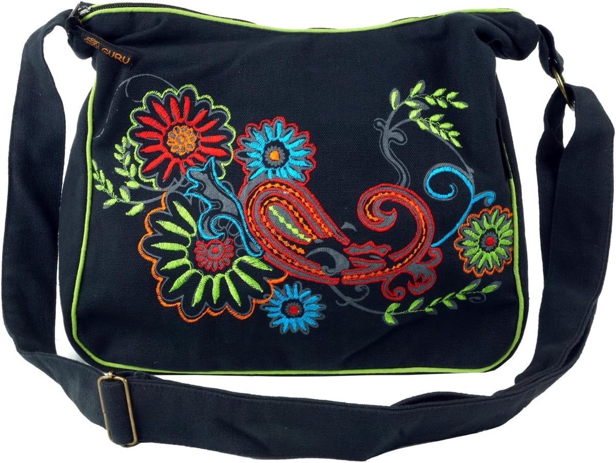 Guru-Shop Shoulder Bag, Hippie Bag, goa bag - Green, Unisex Adults, Cotton, 23x28x12cm, Shoulder Bags - ShopVlot