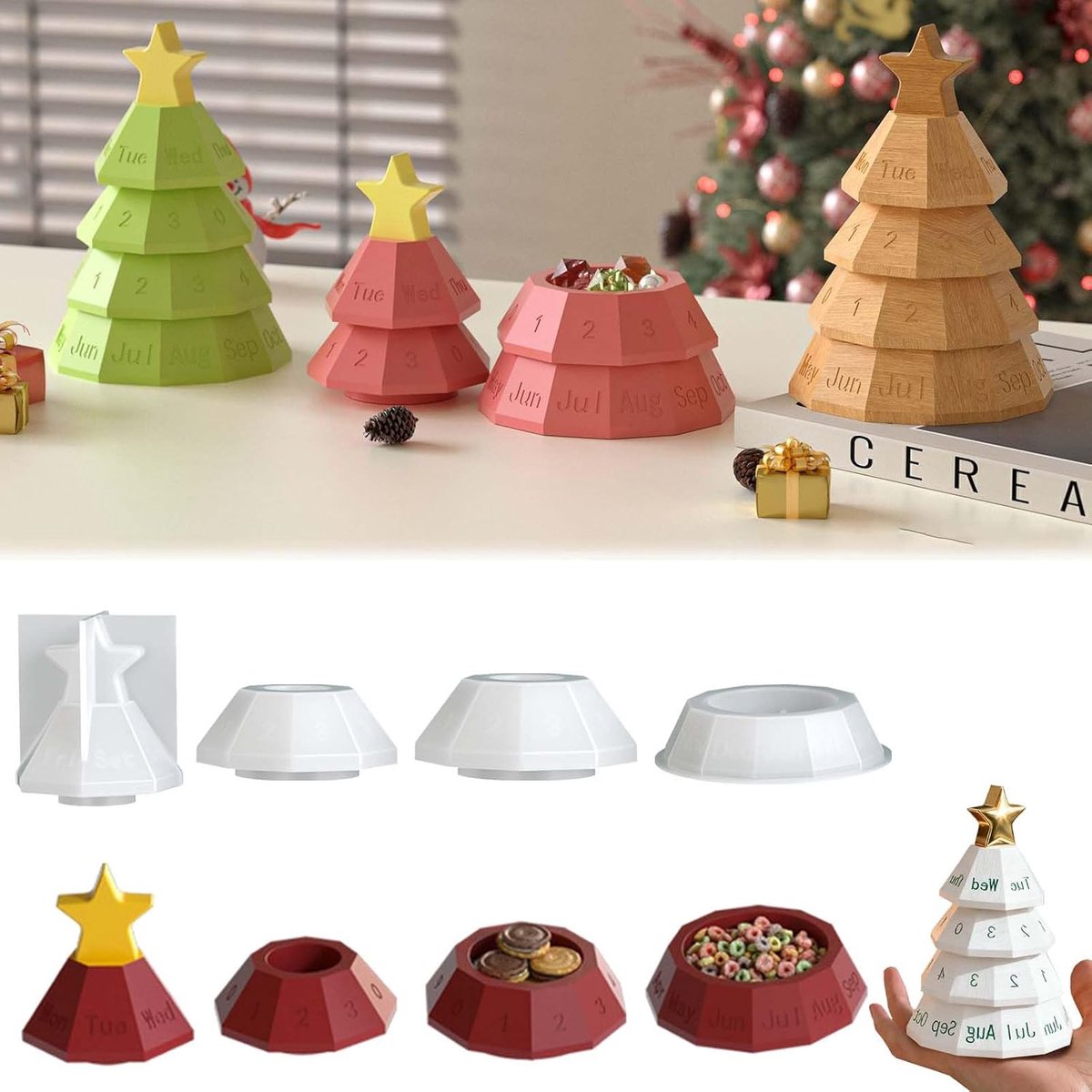 Silicone Moulds Christmas WISIRENT, 4 Pieces Calendar Silicone Moulds Set Casting Moulds Silicone Advent Wreath, 3D - ShopVlot
