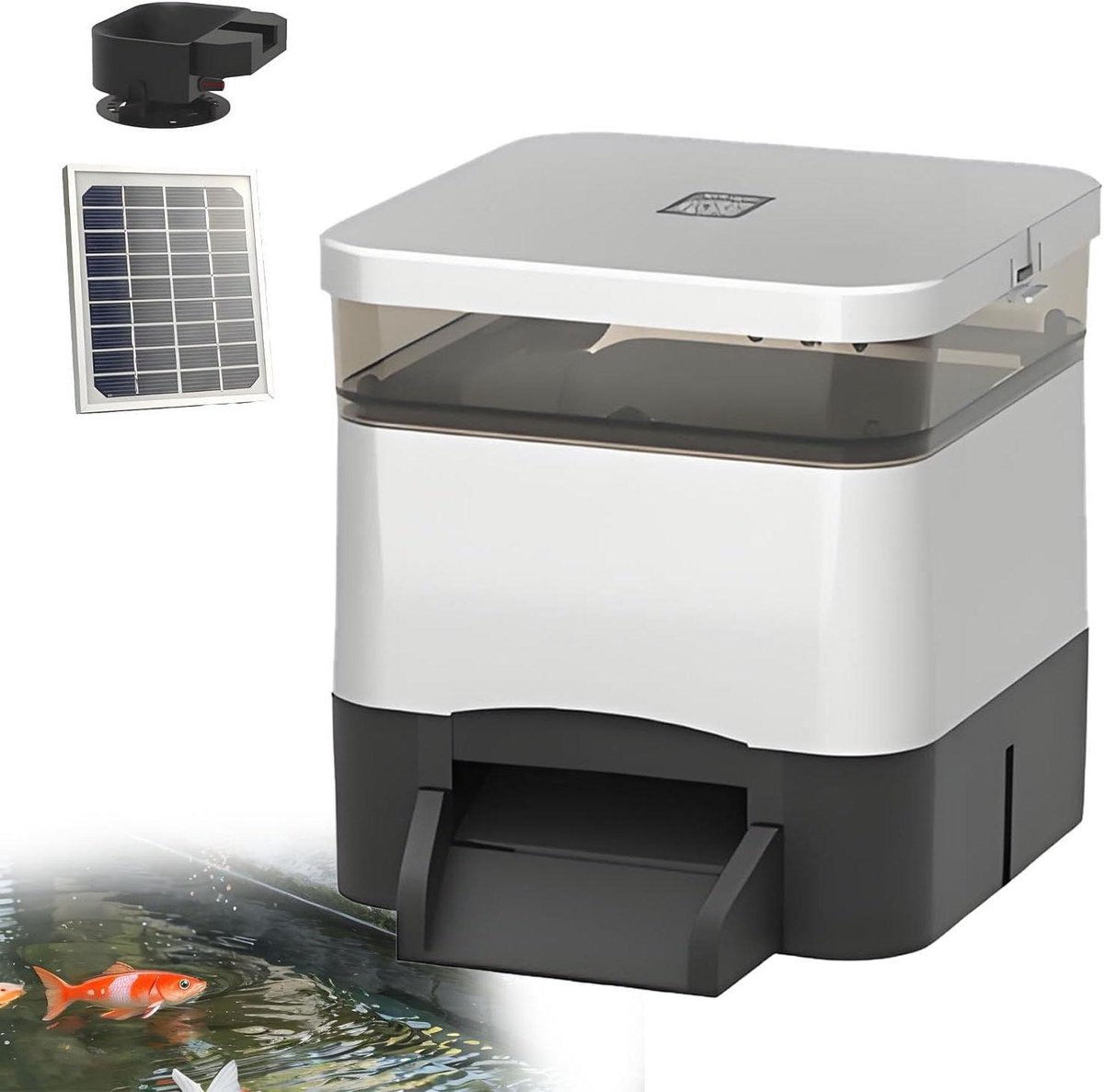 Visvoederautomaat Buiten - Automatische Feeder - Vissen Voeren - App Bediening Zonne-energie - 7.5 Liter - Zwart