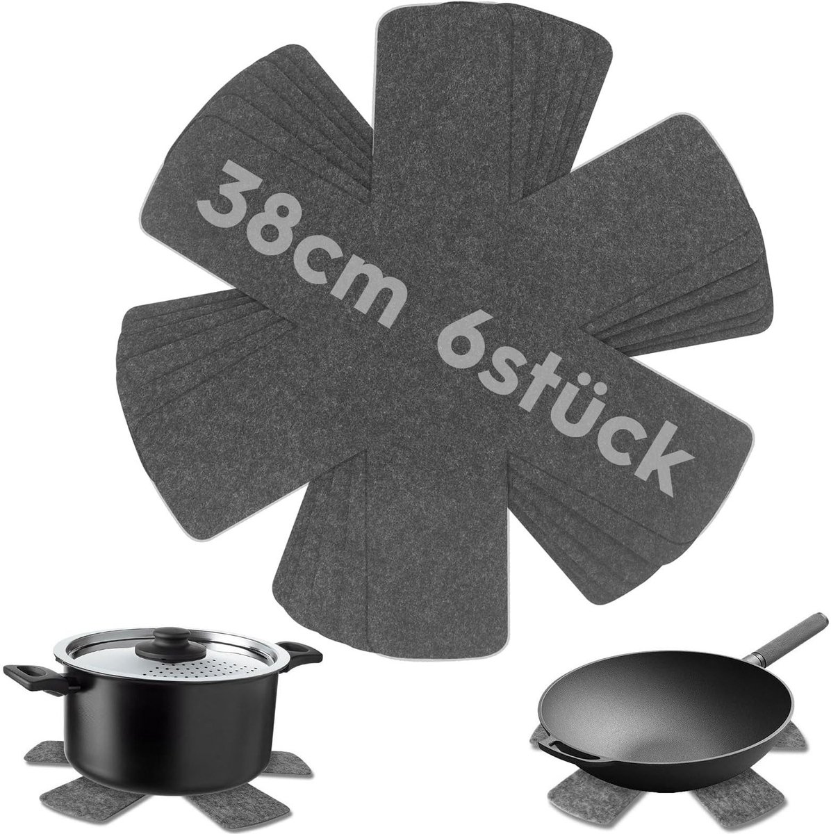 Dailygoods- Pannenbeschermer 38 cm - Set van 6 - Vilt - Stapelbescherming - Pannenbescherming - Potbescherming - Hittebestendig - Pannenonderlegger