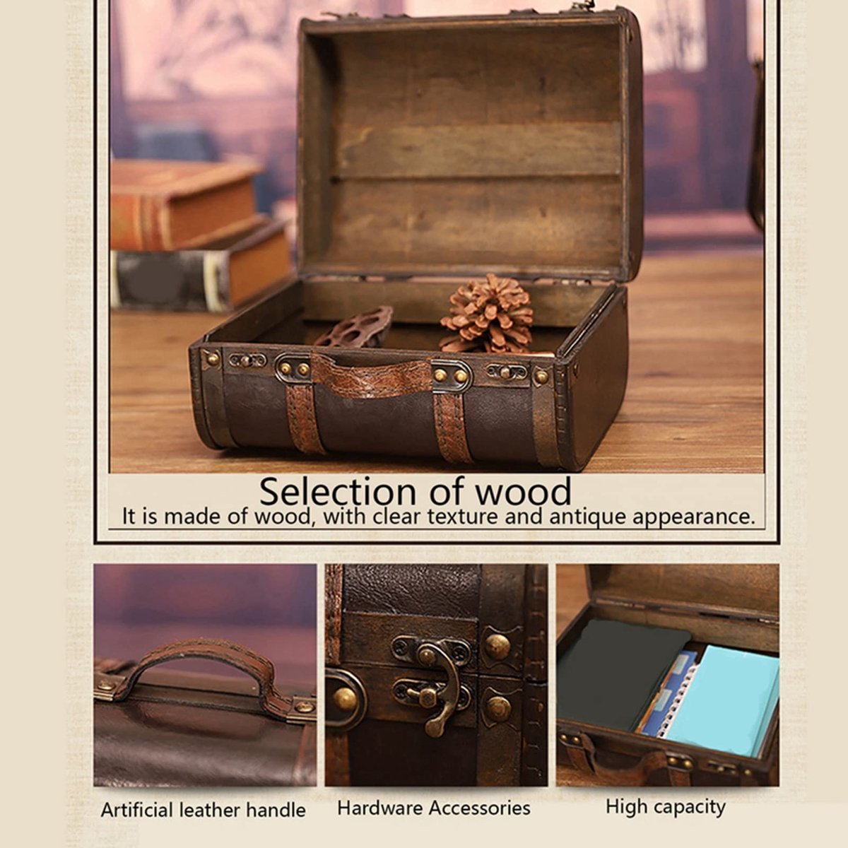 Dailygoods- Opbergkoffer Houten Decoratief - Vintage Koffer - Opbergdoos - Fotografie Rekwisieten - Thuisstudio Decoraties - Comfortabel Leven