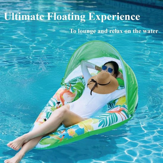 Zwembadvlotter - Opblaasbare ligstoel - Ontspannen op water - UV-beschermende kap - 140x92x20cm - Veelkleurig — afbeelding 4